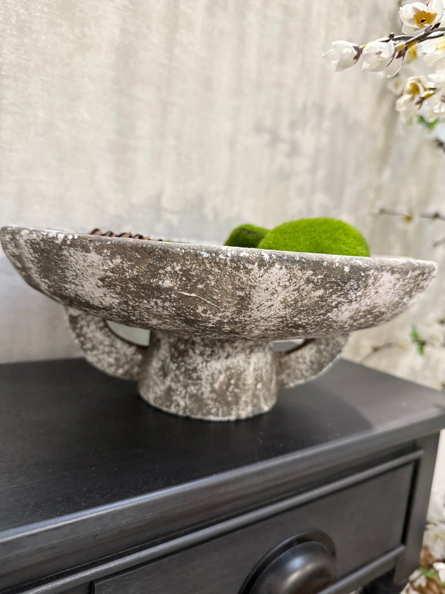 Distressed Footed Cement Bowl