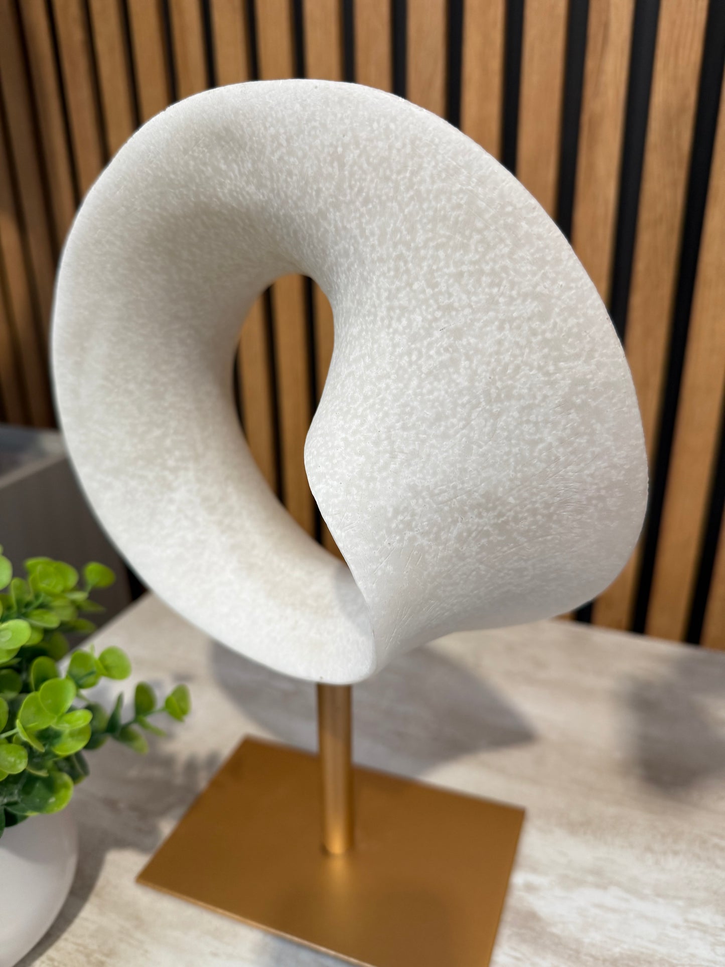 White Resin Twisted Hoop on Stand