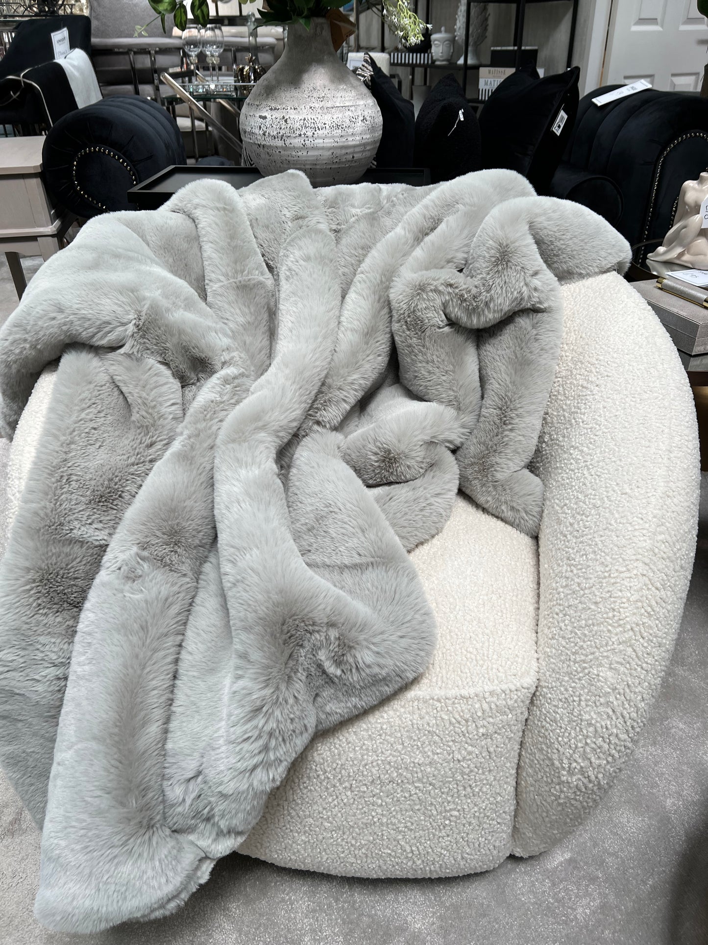 Rapture Grey Faux Fur Throw