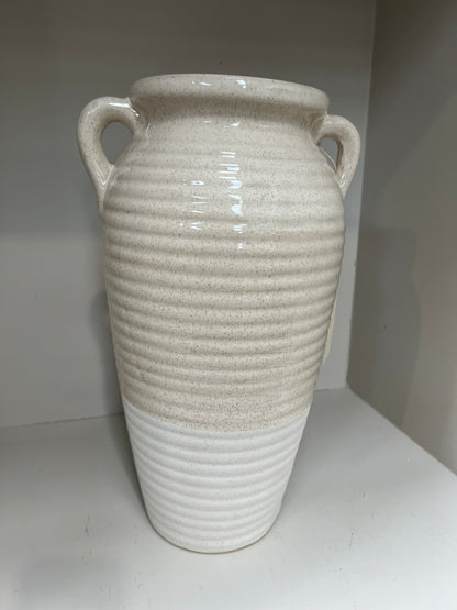 Orla Handmade Beige and White Ribbed Ceramic Vase
