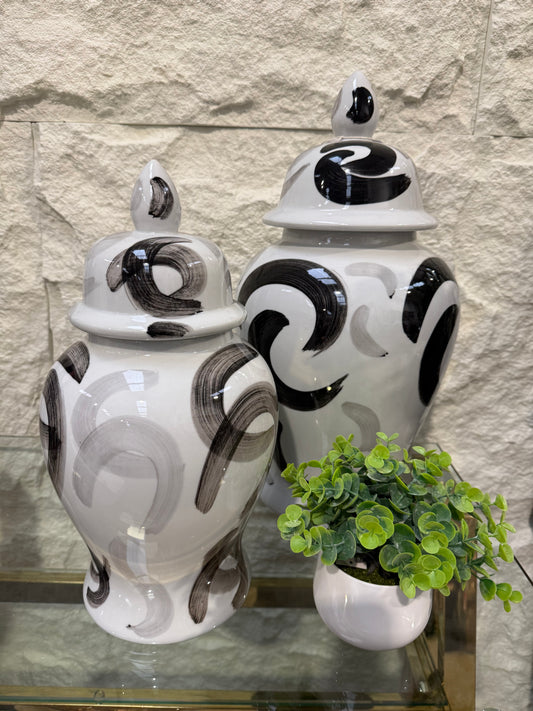 Ginger Jars Black/ White Swirl