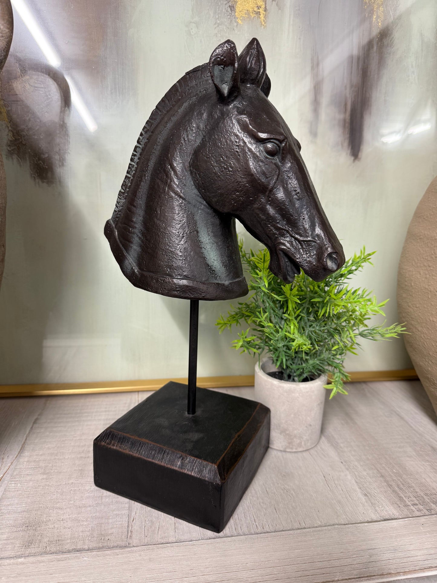Black Horse Head on Stand