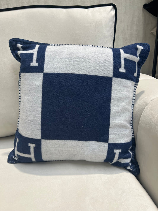 Luxury H Pillow - Navy & White