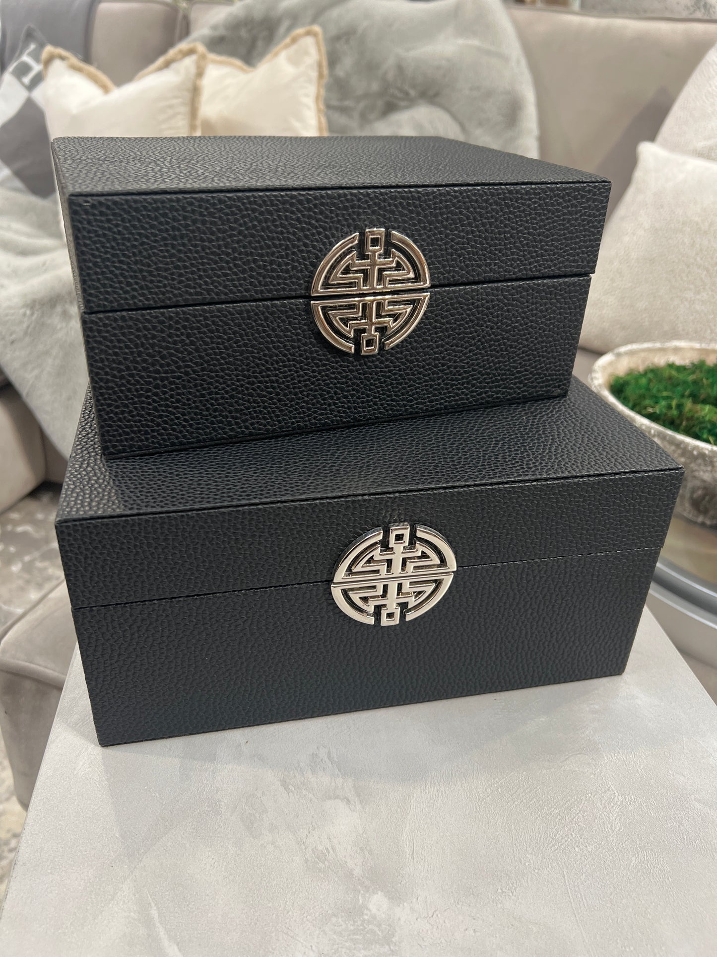 Black Faux Leather Jewellery Boxes, Set of 2