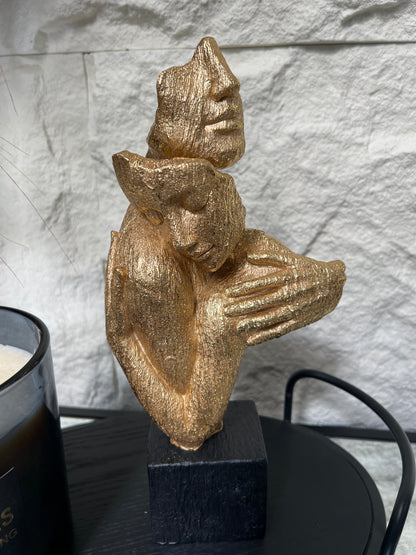 31.5cm Gold Polyresin Hugging Couple with Black Base Figurine