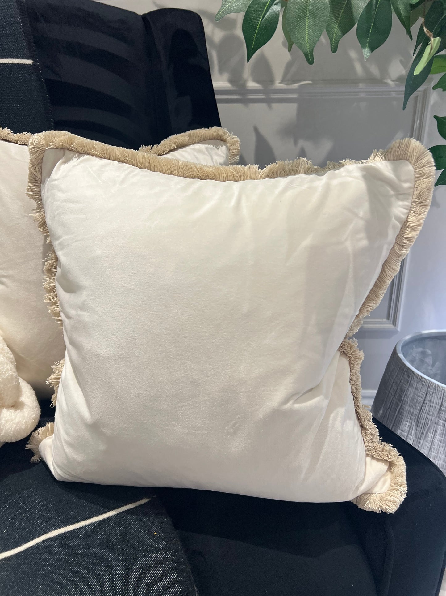 Ivory Fringed Cushion