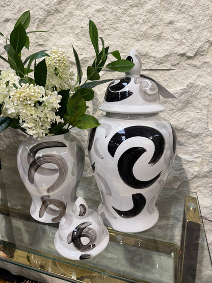 Ginger Jars Black/ White Swirl
