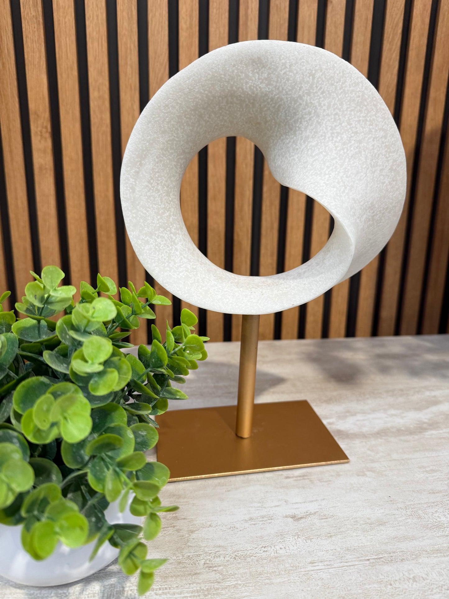 White Resin Twisted Hoop on Stand