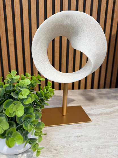 White Resin Twisted Hoop on Stand