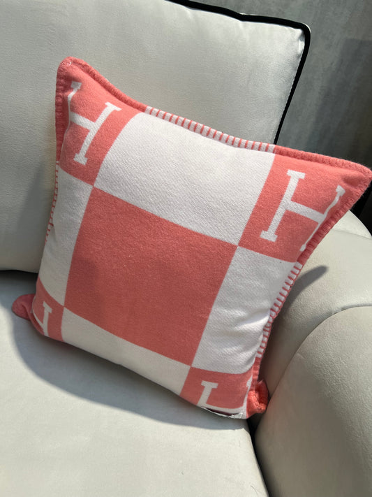 Luxury H Pillow - Pink & White