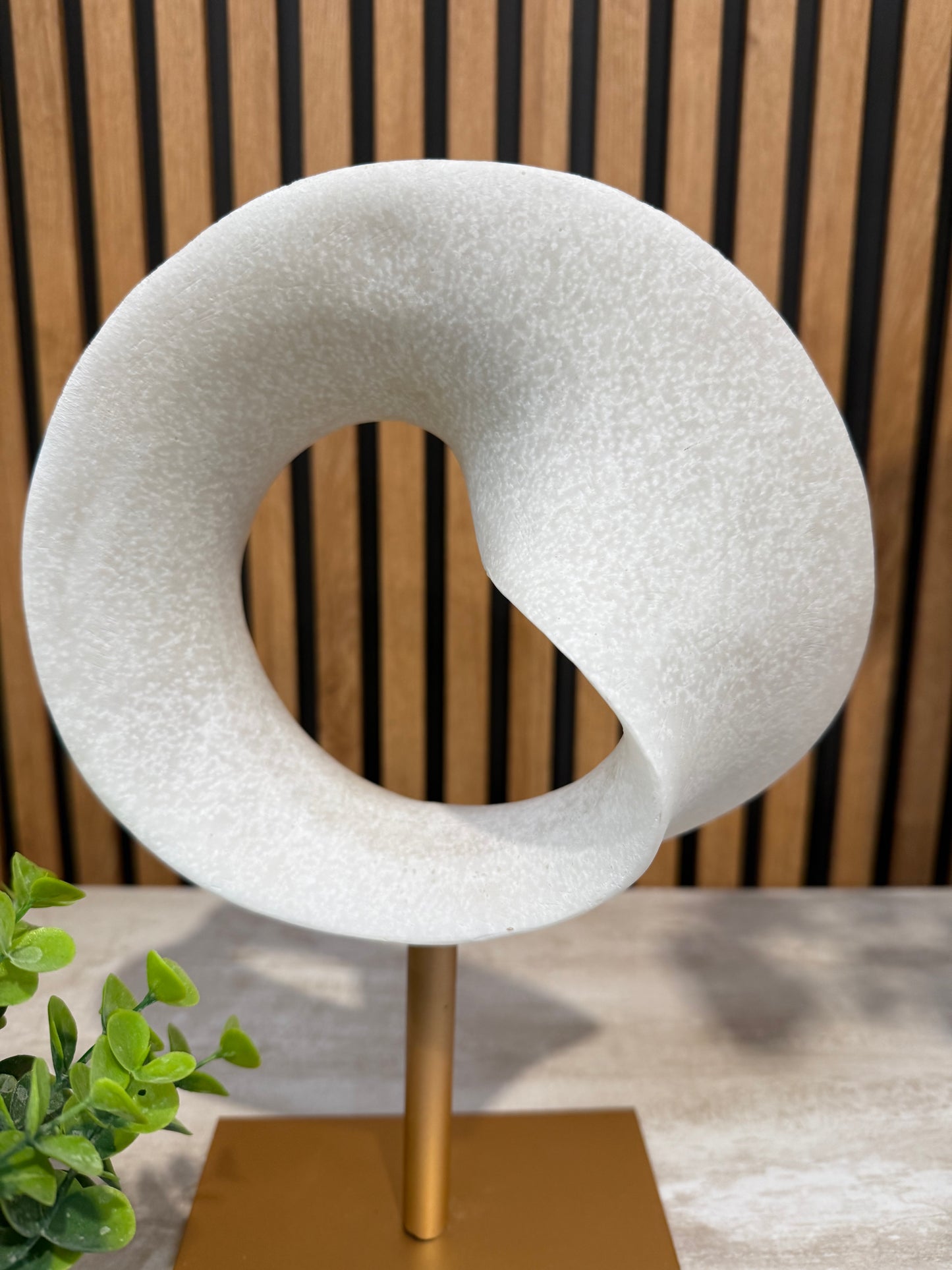 White Resin Twisted Hoop on Stand