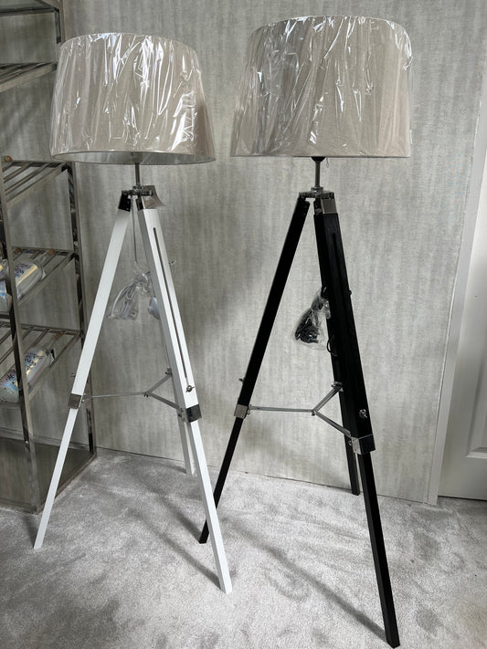 Hollywood Style Wooden Tripod Floor Lamps