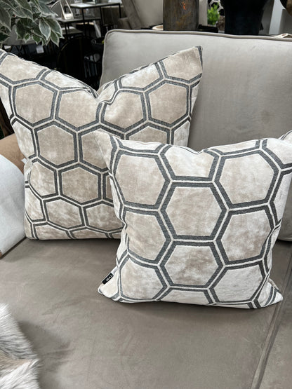 Cream Ivor Hexagon Velvet Cushion 16"