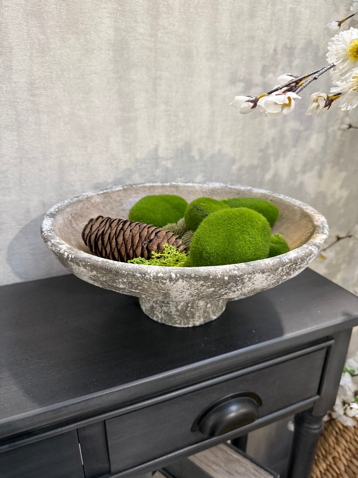 Distressed Footed Cement Bowl