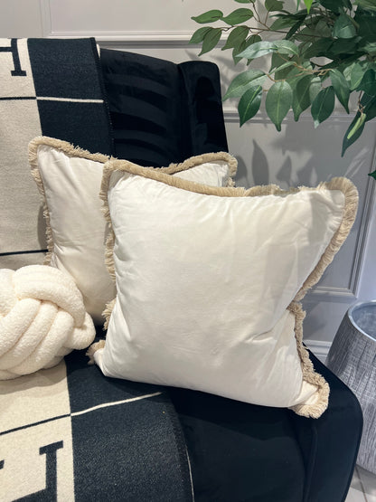 Ivory Fringed Cushion