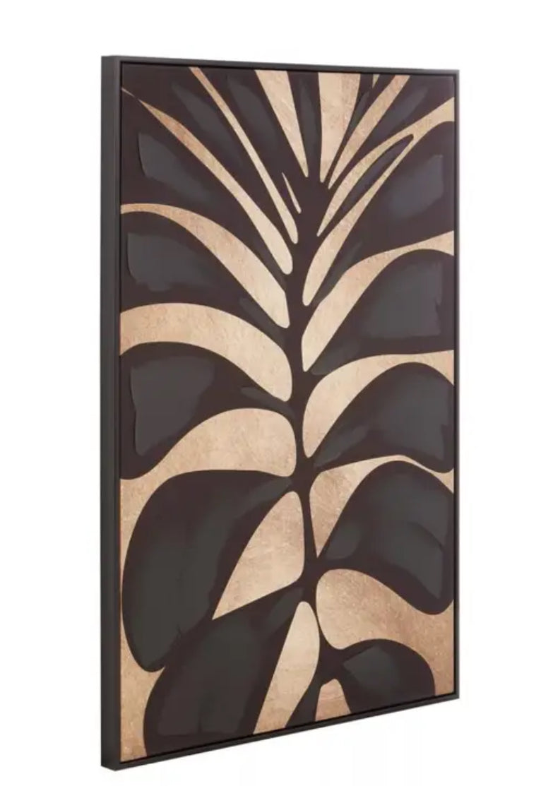 Astratto Canvas Black Leaf Design Wall Art