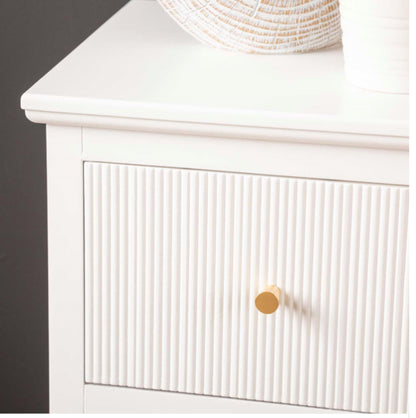 The Hampton 4 Draw Chest Cabinet in off white with Gold Handles.