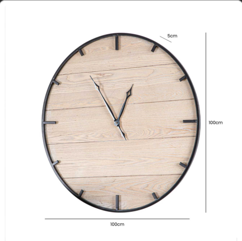 Natural And Black Wall Clock