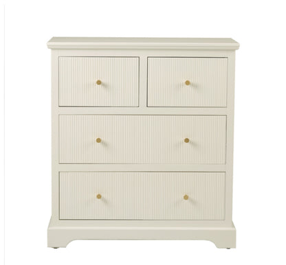 The Hampton 4 Draw Chest Cabinet in off white with Gold Handles.