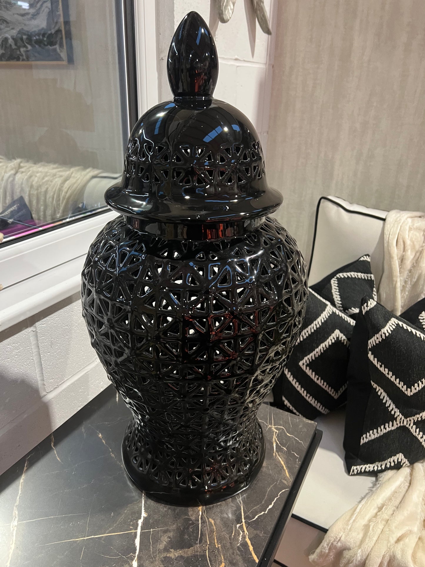 XL Black Ceramic Ginger Jar