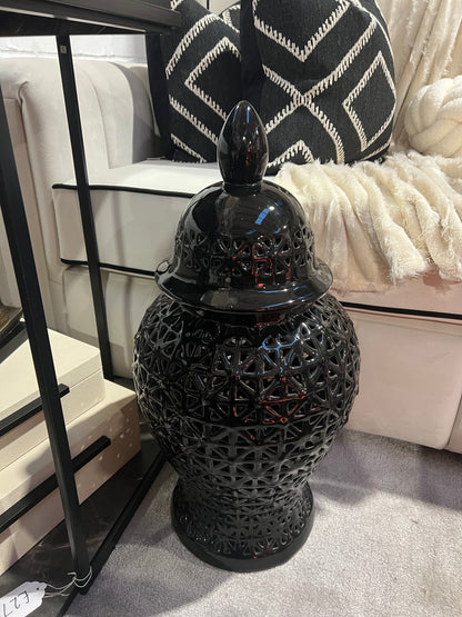 XL Black Ceramic Ginger Jar