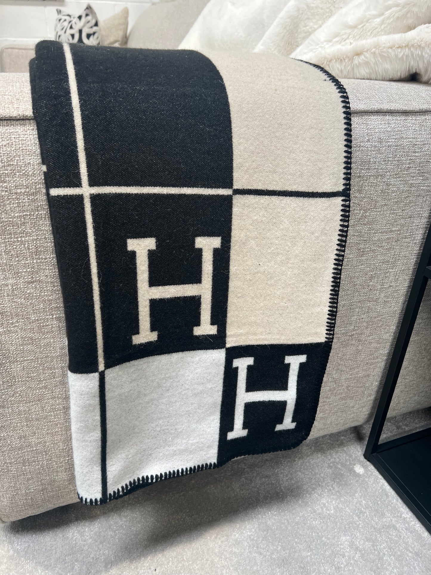 Luxury H Throw, Beige & Black Plaid