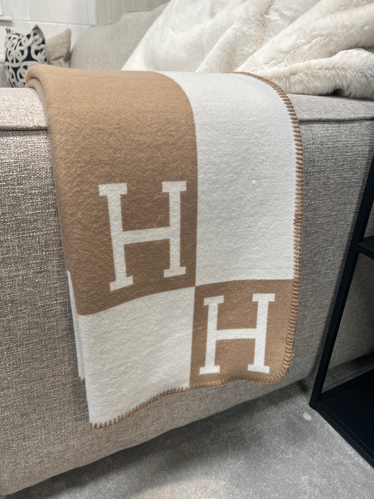 Luxury H Throw, Beige & White