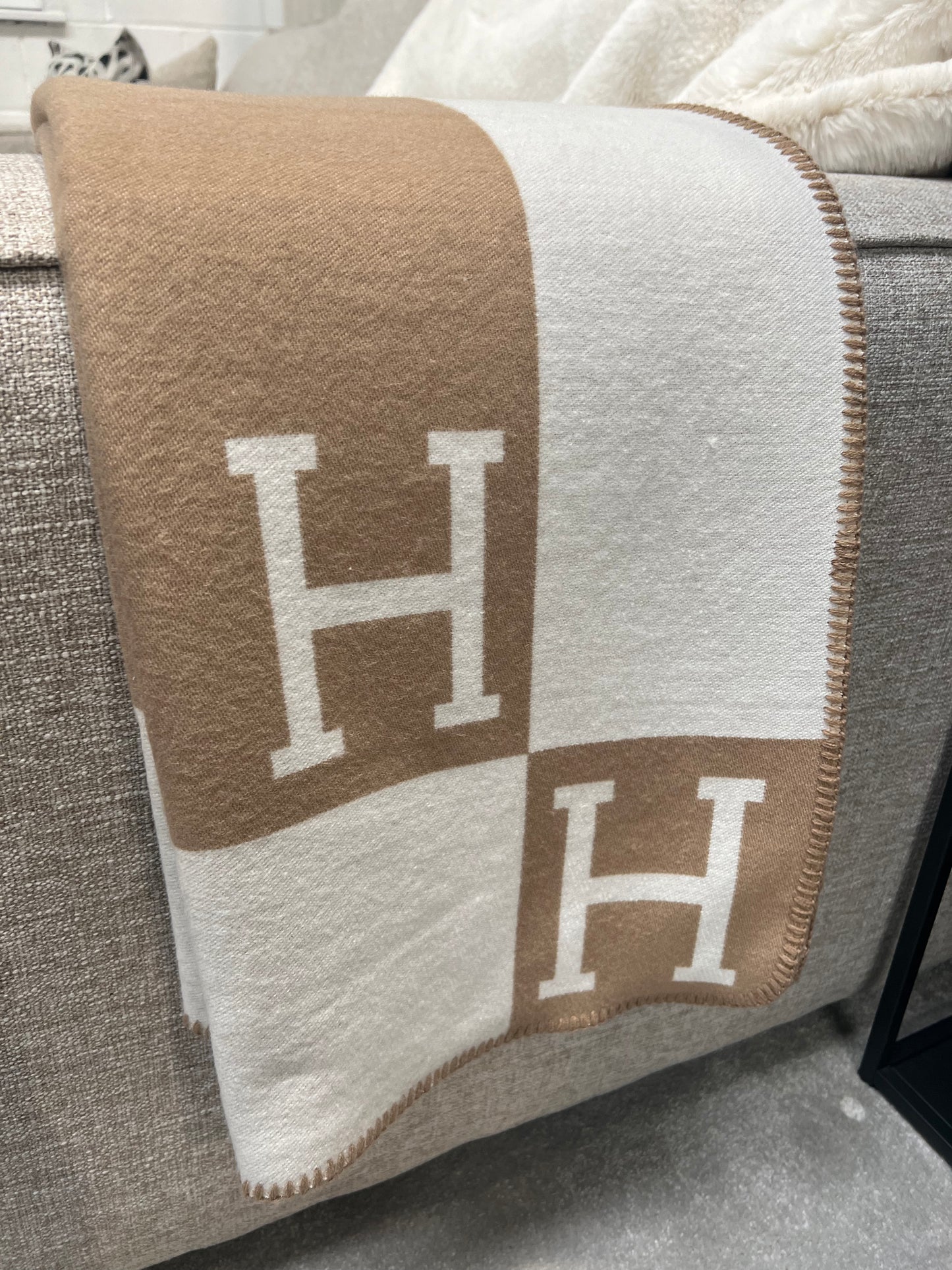 Luxury H Throw, Beige & White