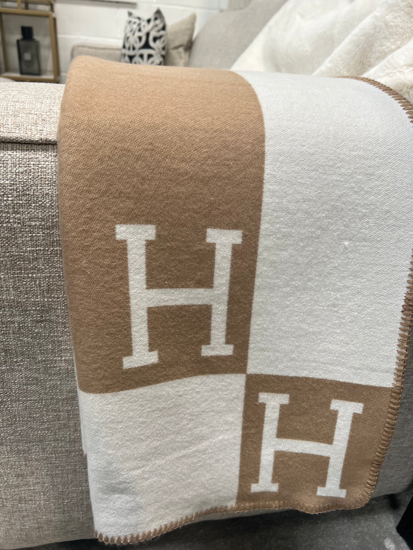 Luxury H Throw, Beige & White