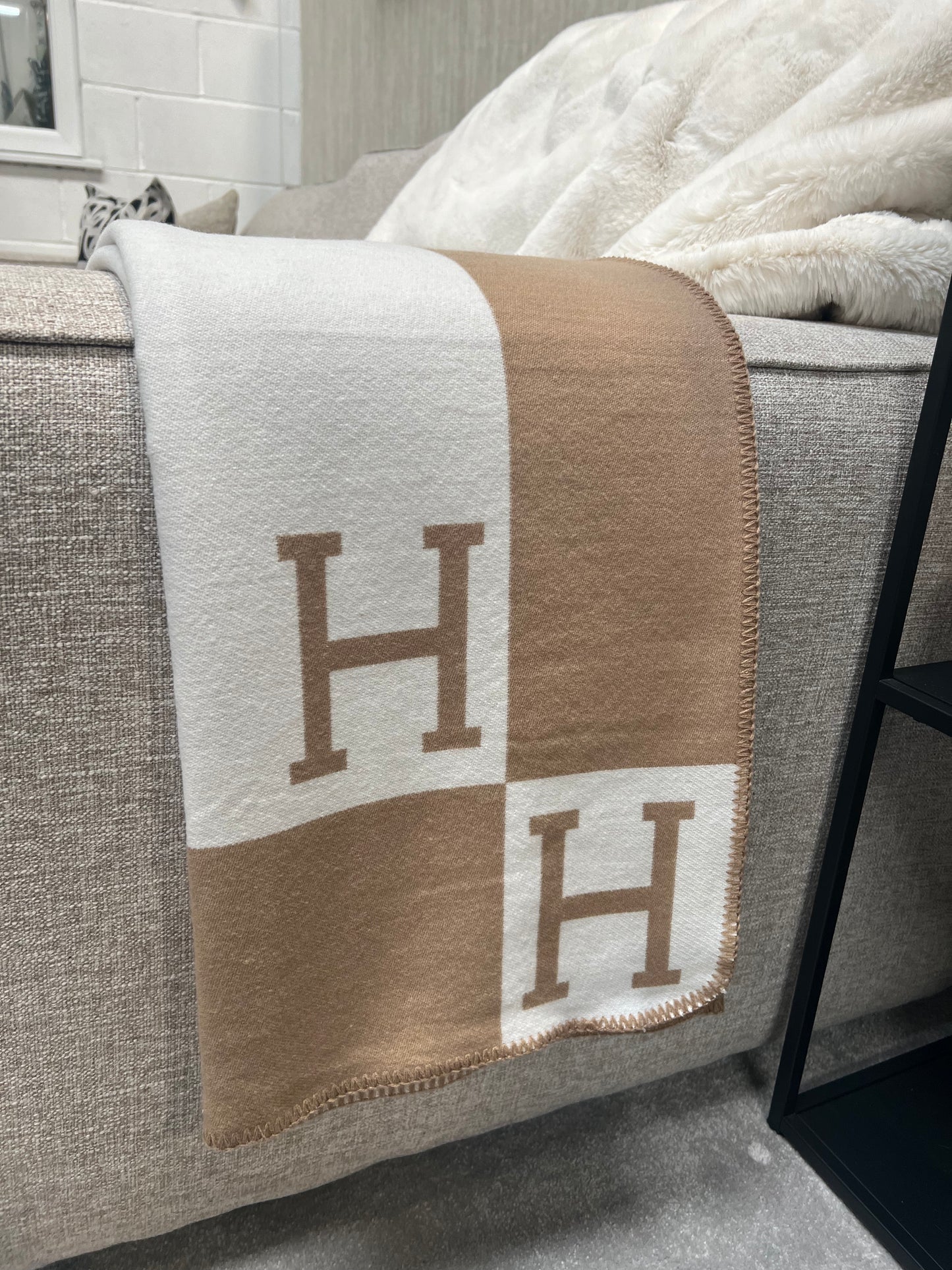 Luxury H Throw, Beige & White