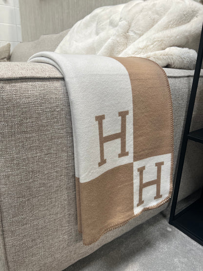 Luxury H Throw, Beige & White