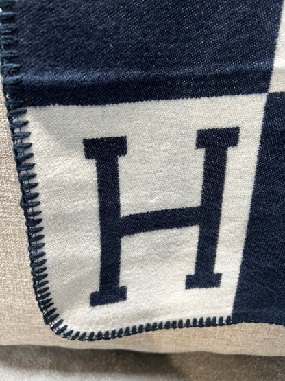 Luxury H Throw, Navy & White