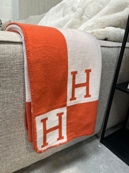 Luxury H Throw, Orange & White