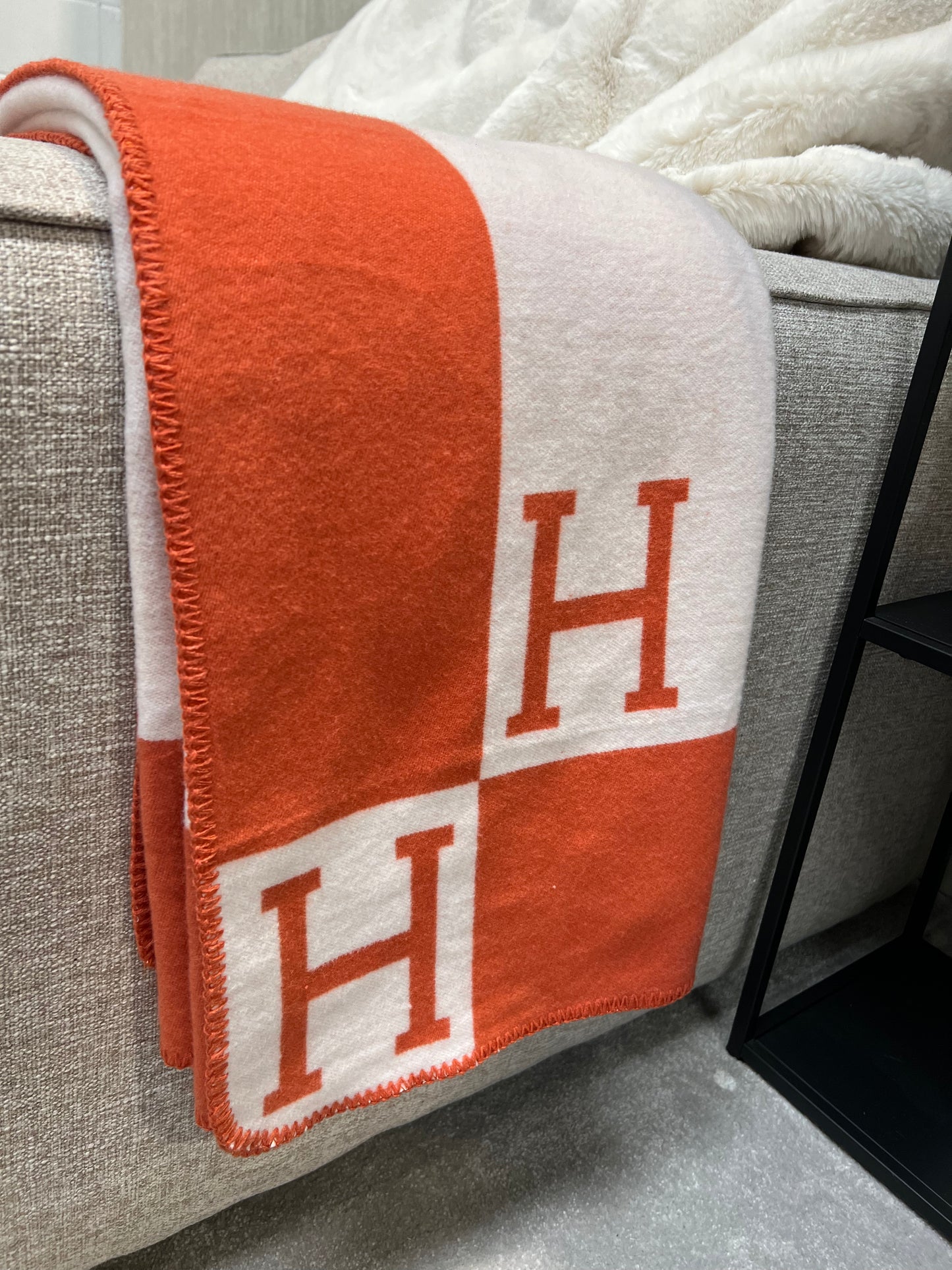 Luxury H Throw, Orange & White