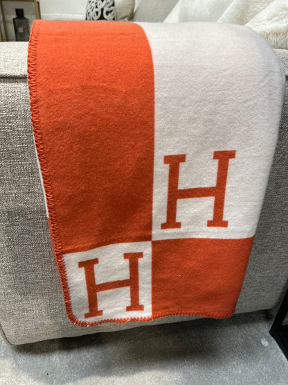 Luxury H Throw, Orange & White