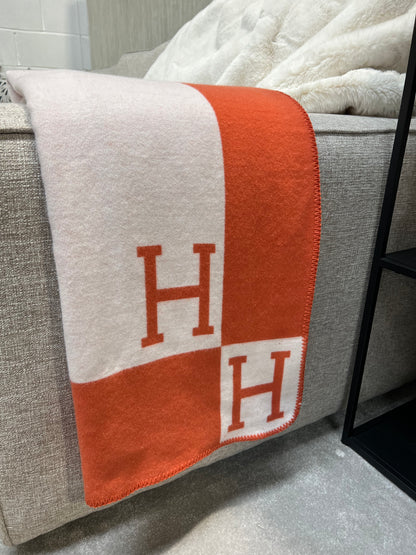 Luxury H Throw, Orange & White