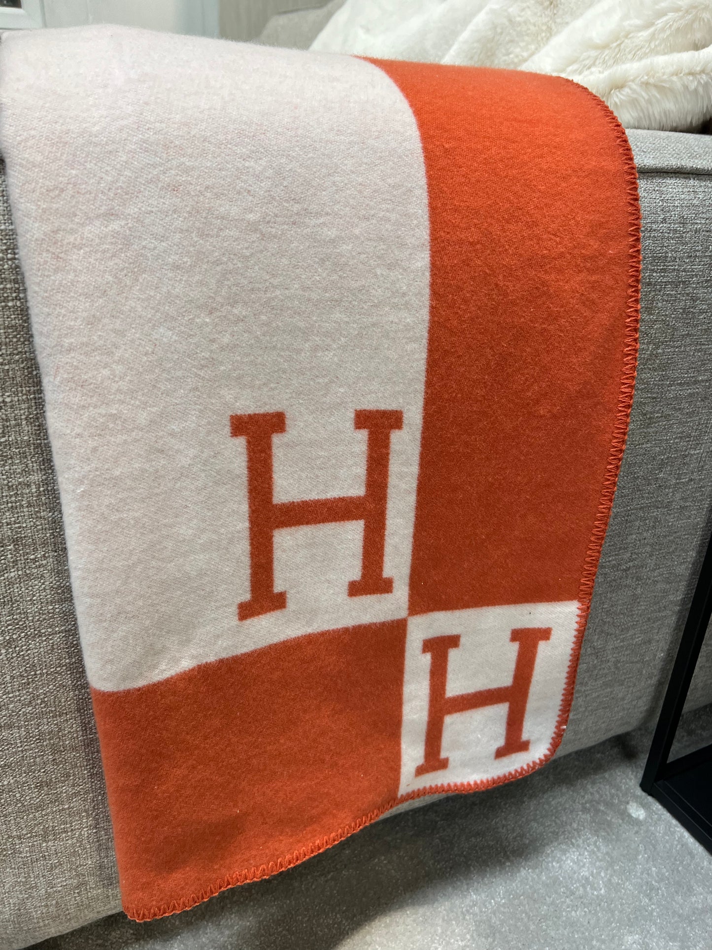 Luxury H Throw, Orange & White