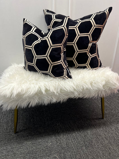 White Faux Fur Bench with Gold Legs