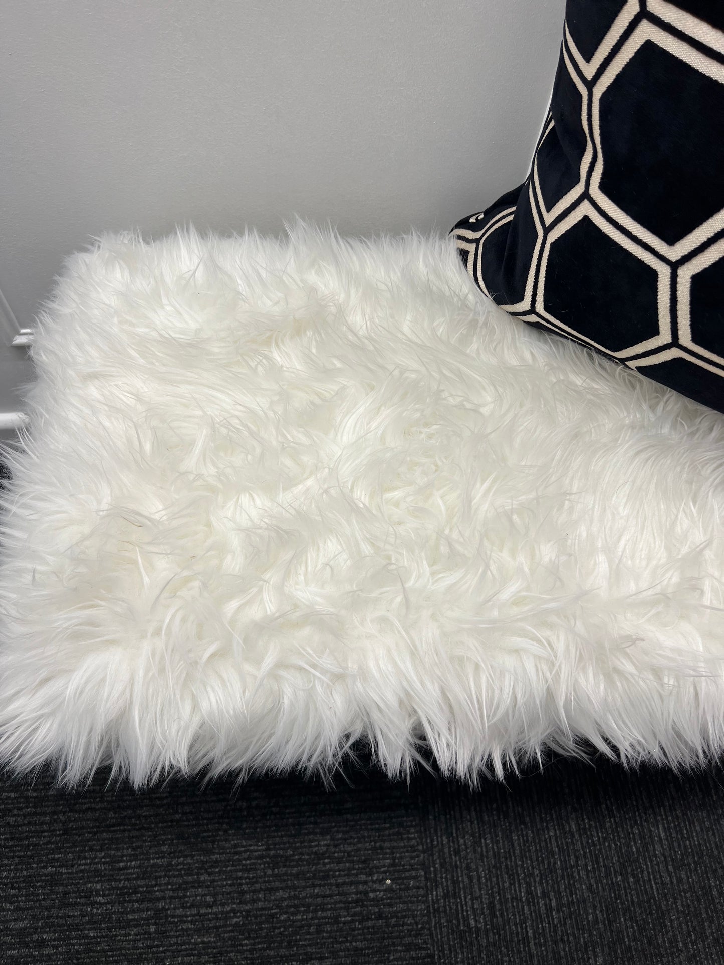 White Faux Fur Bench with Gold Legs