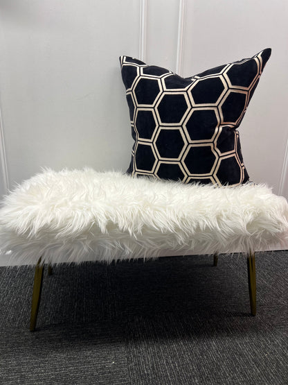 White Faux Fur Bench with Gold Legs