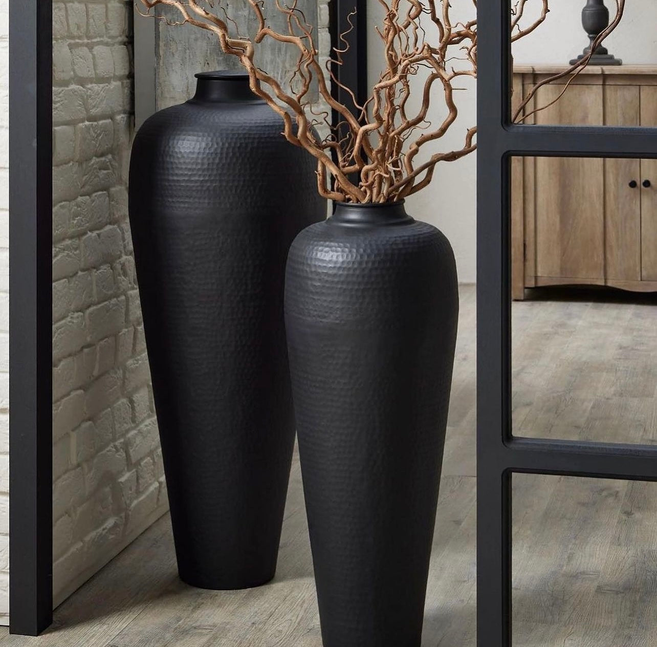 Large Matte Black Hammered Vase