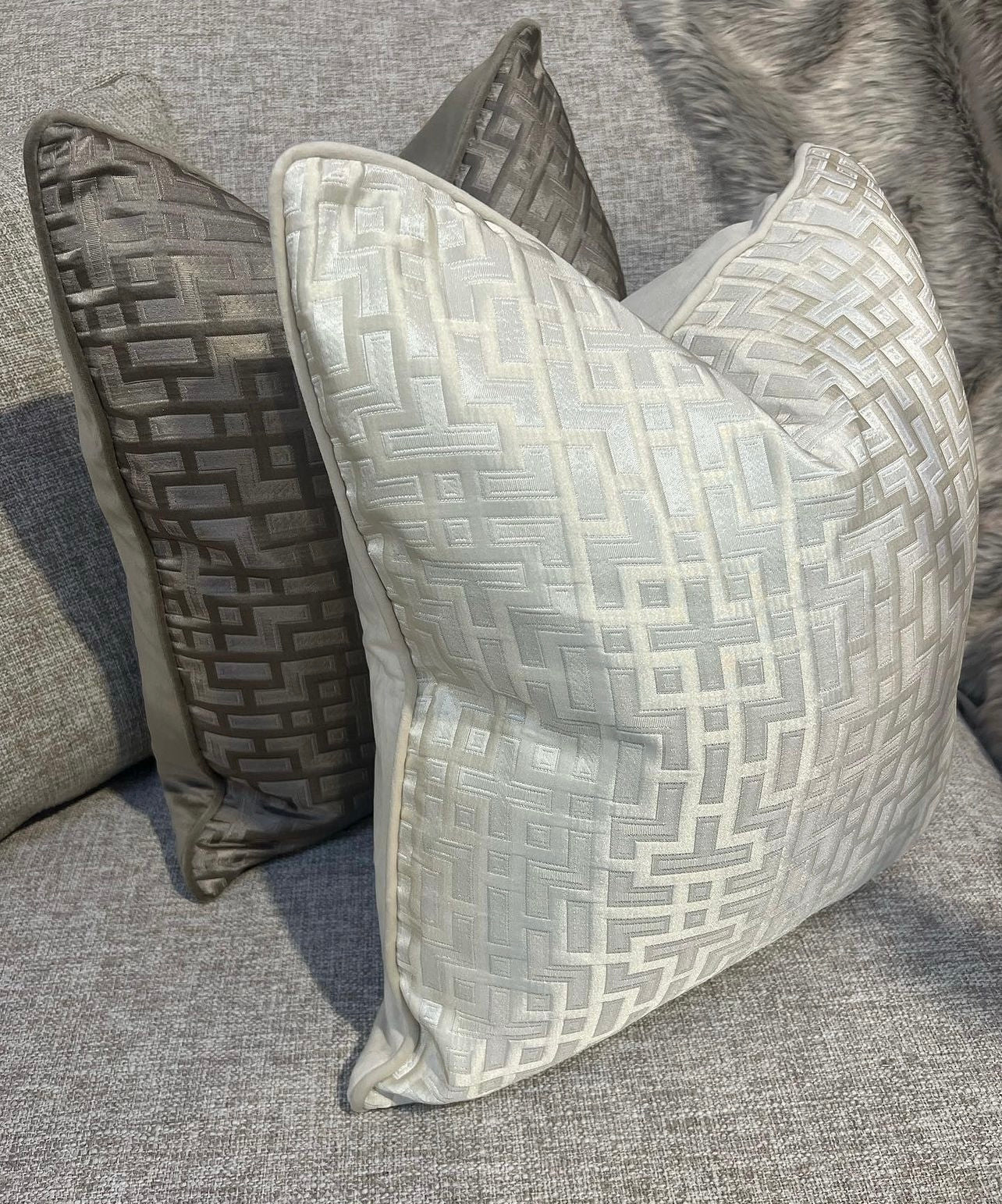 White Geo Cushion 17"