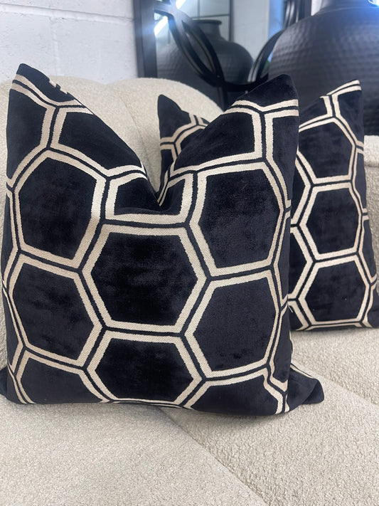 Black Hex Velvet Cushion 16"