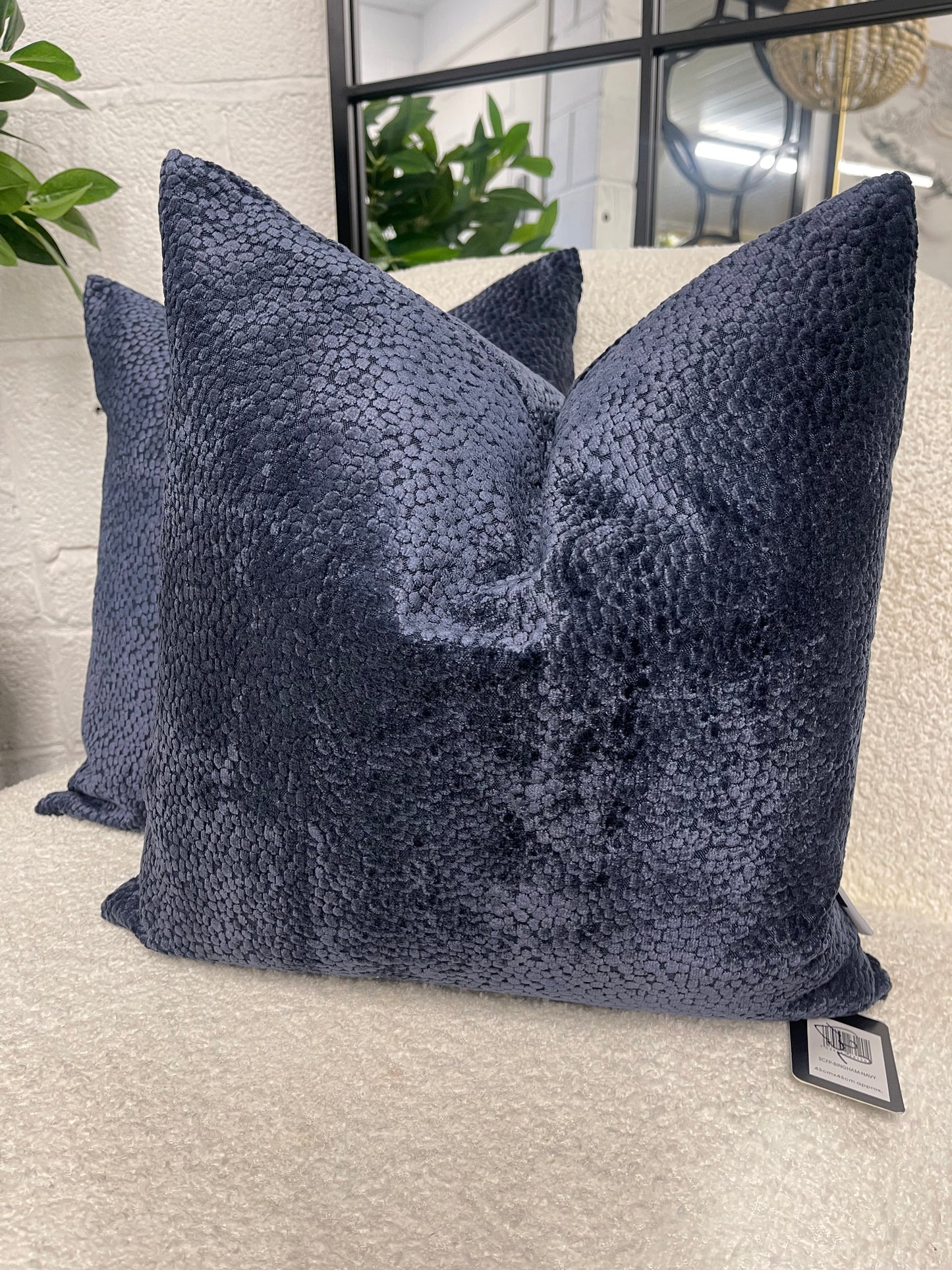 Navy Bingham Velvet Cushion 16"