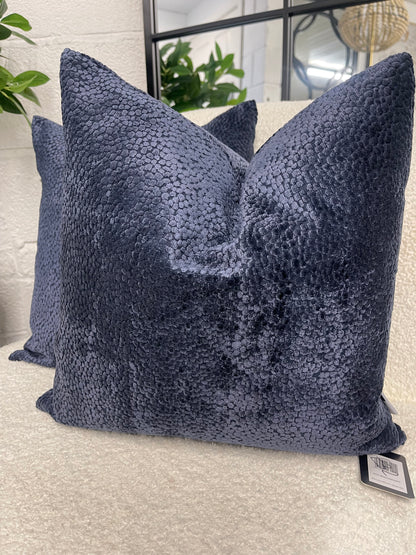 Navy Bingham Velvet Cushion 16"