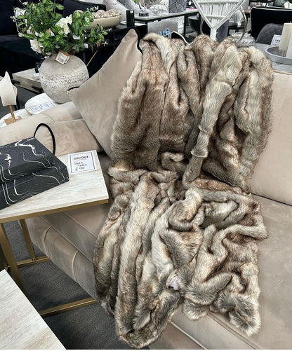 Taupe Faux Fur Throw