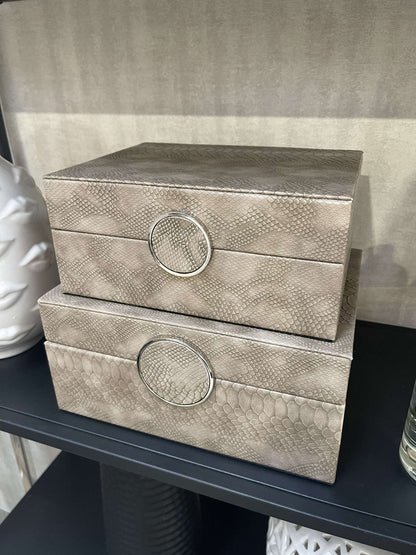 Taupe Snake Faux Leather Jewellery Boxes, Set of 2