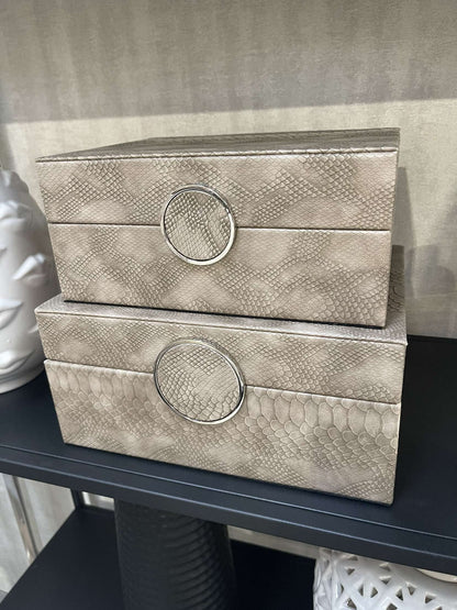 Taupe Snake Faux Leather Jewellery Boxes, Set of 2