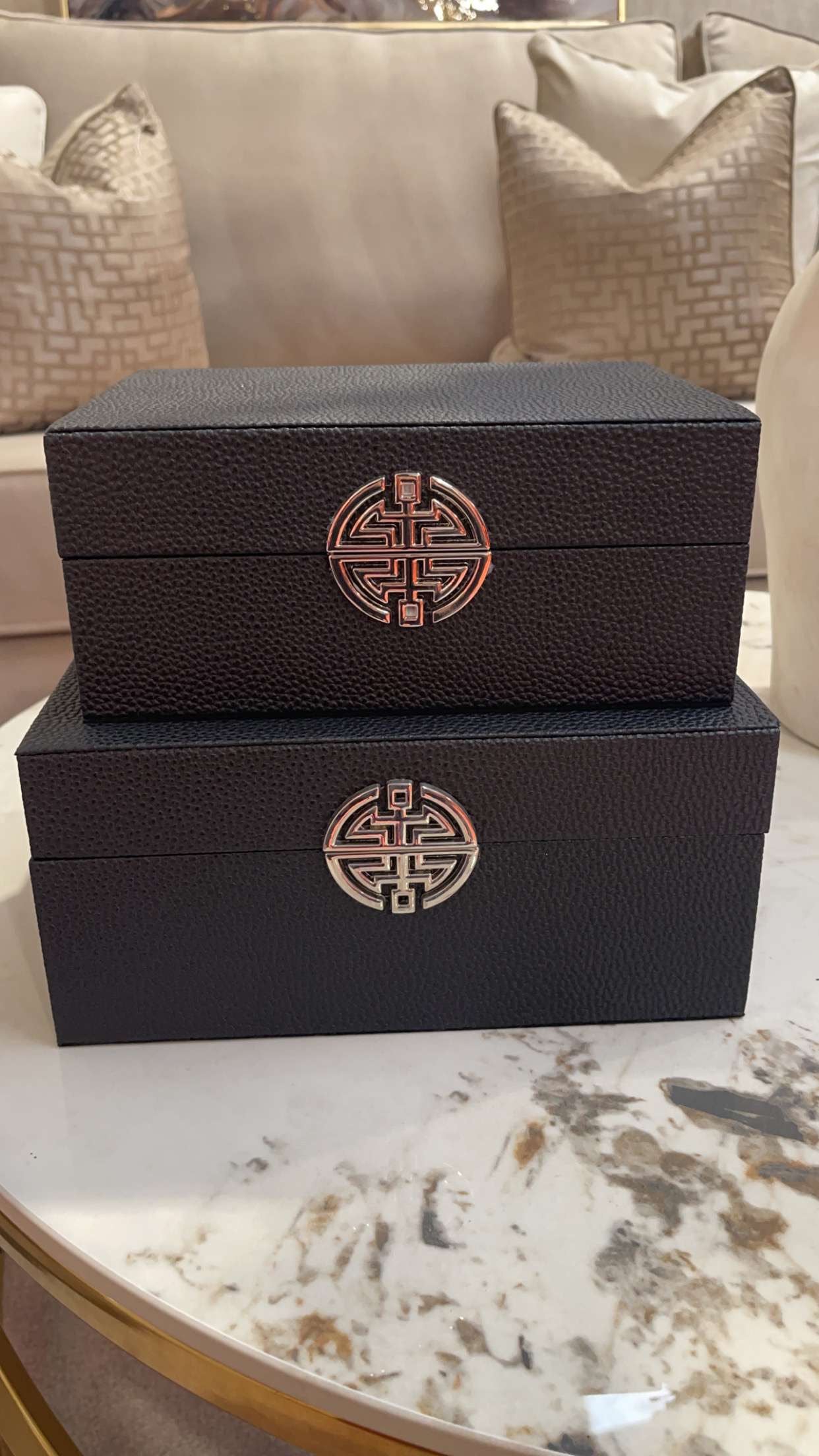 Black Faux Leather Jewellery Boxes, Set of 2