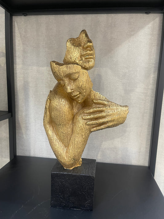 31.5cm Gold Polyresin Hugging Couple with Black Base Figurine